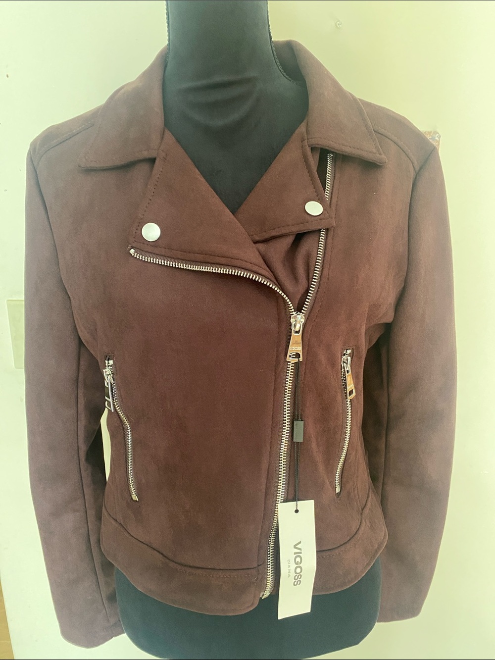 Vigoss Chocolate Brown Suede Moto Jacket NWT US Sz Medium